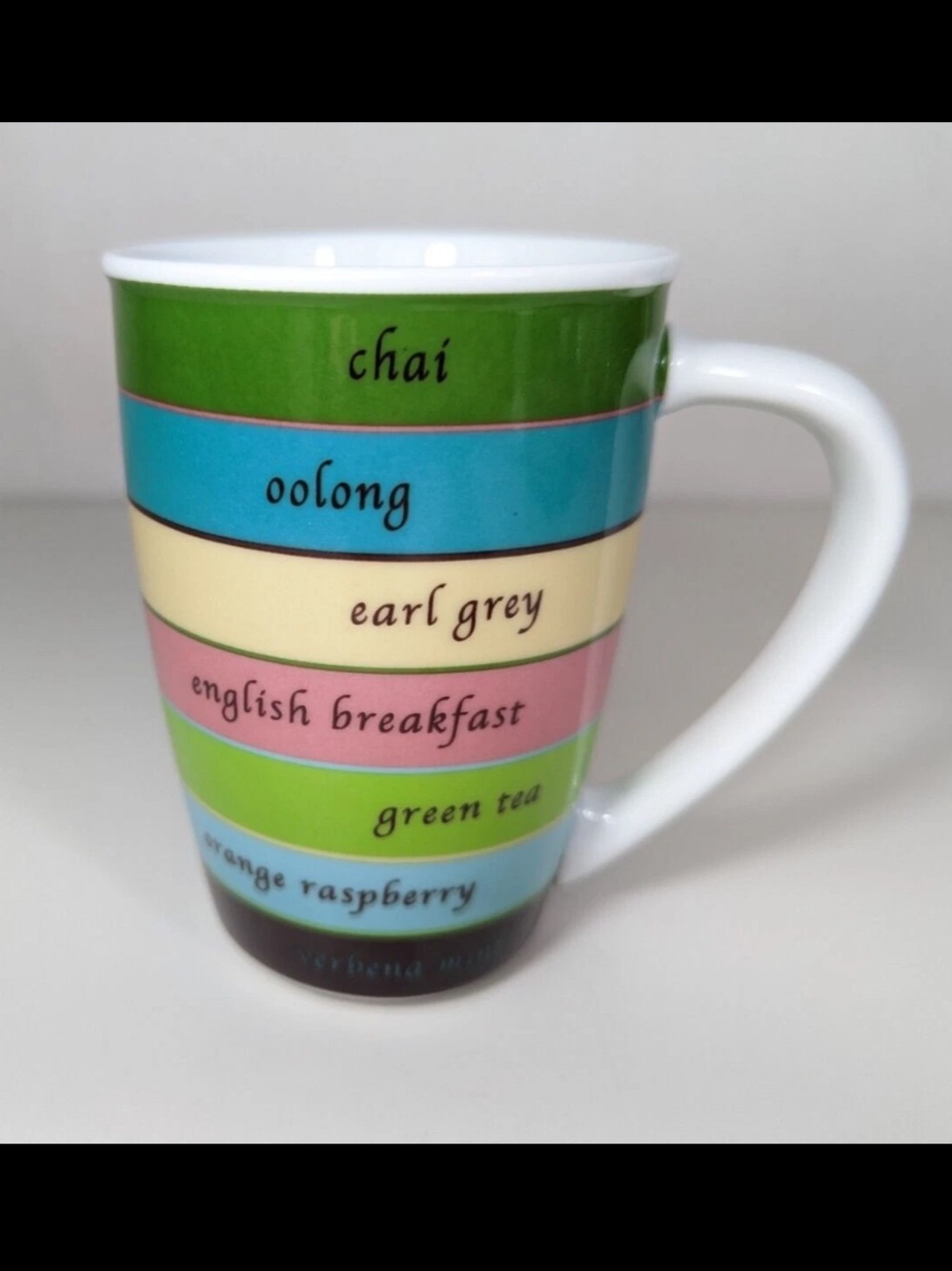 $5 ADD ON Mug Joie by MSC INT'L 12 oz Mug Tea Cup With Lid Stripes Names of Tea